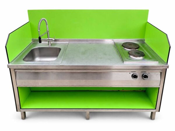 Kuchnia gastronomiczna 3w1 182x70 cm zlew, blat, 2 pola grzewcze