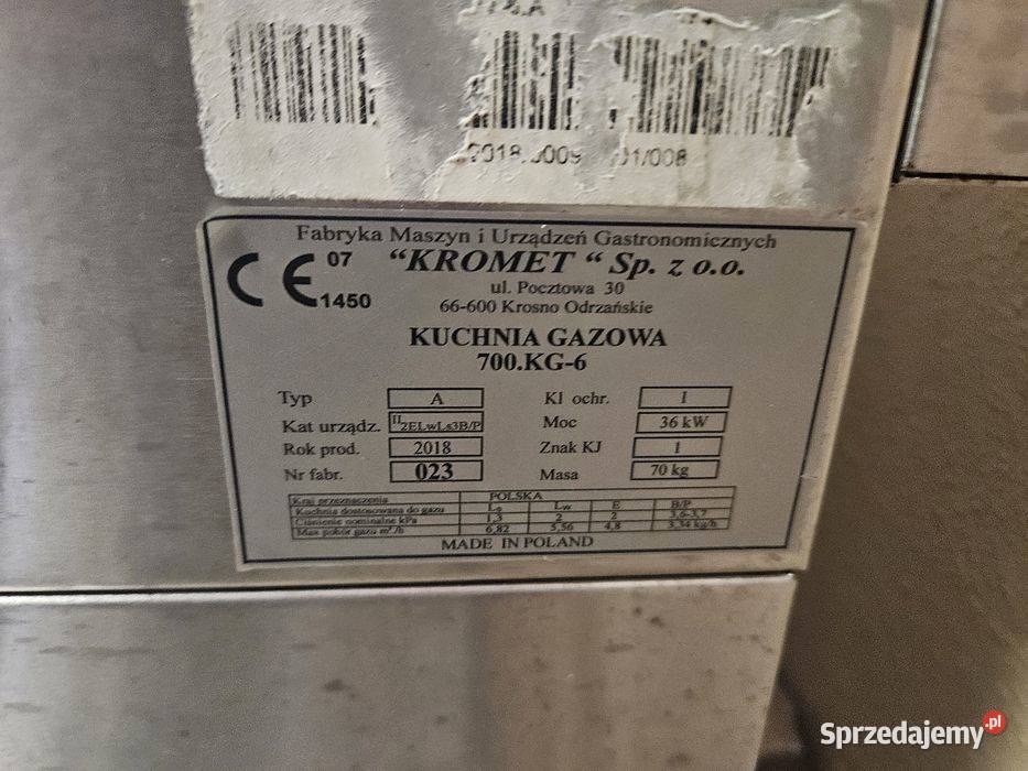Kuchnia gazowa Kromet 700.KG-6 36KW jak nowa! - obrazek 6